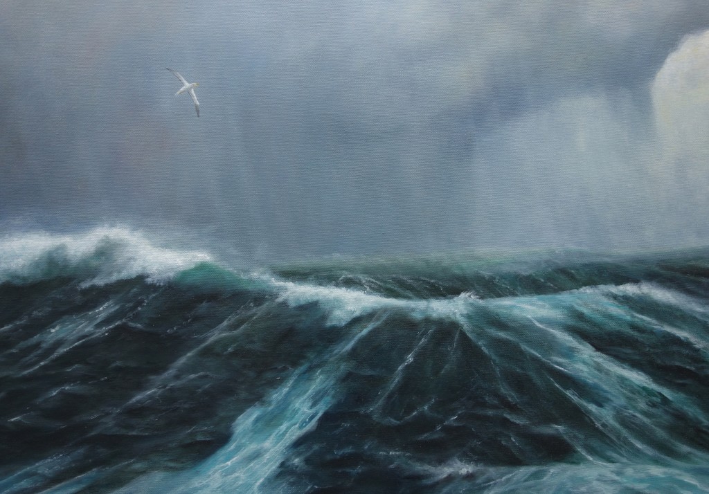 Close focus cropped image of the Southern Ocean painting.